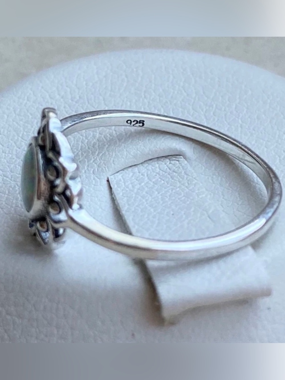 White Gold Plated Floral Halo Ring with Opal Center. New. - Picture 7 of 11